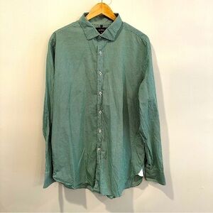MJ Bale Mens Shirt 46 Slim Fit Green Check Long Sleeve Button Collared Shirt